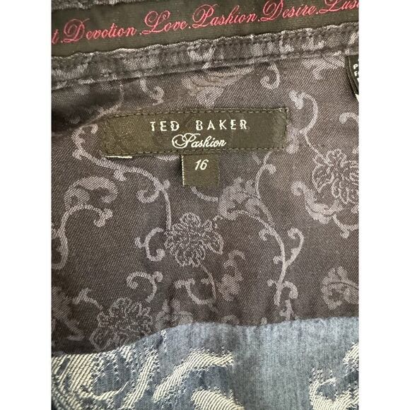 Ted Baker Blue Button Down Shirt Contrast Collar Chambray Floral - Men Size 16 - Picture 6 of 10